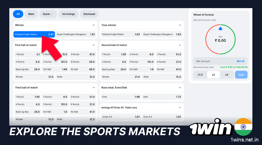 1win: Explore cricket markets and odds